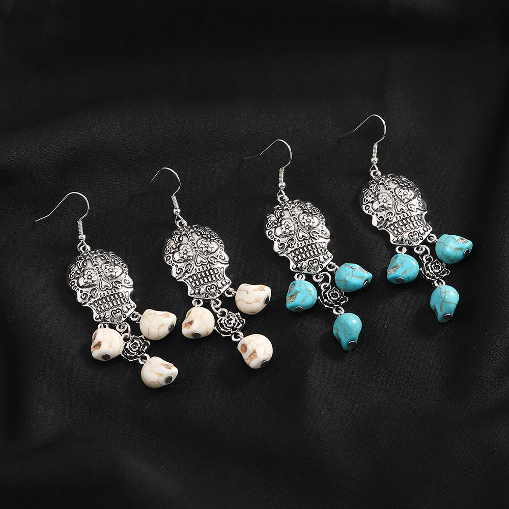 Skull Bloom Dangles Earrings