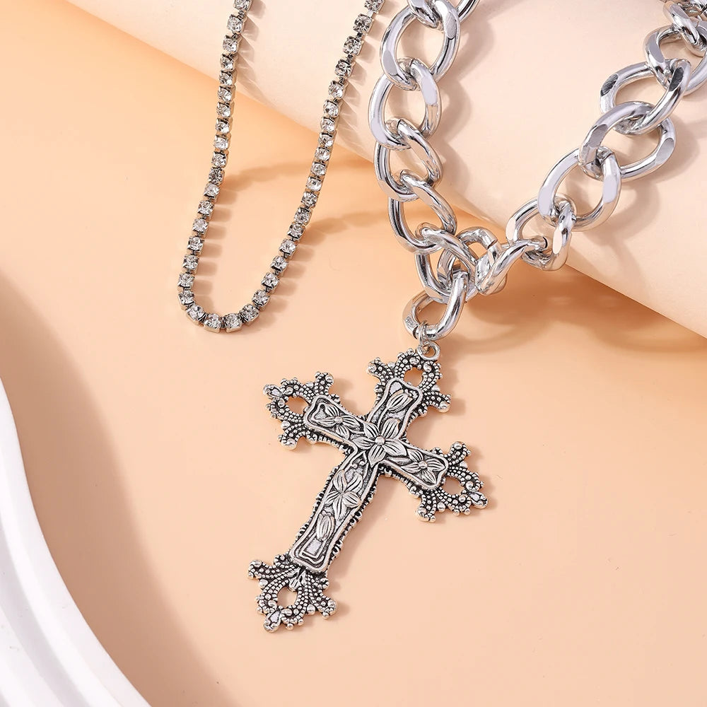 Onyx Goth Cross Necklace